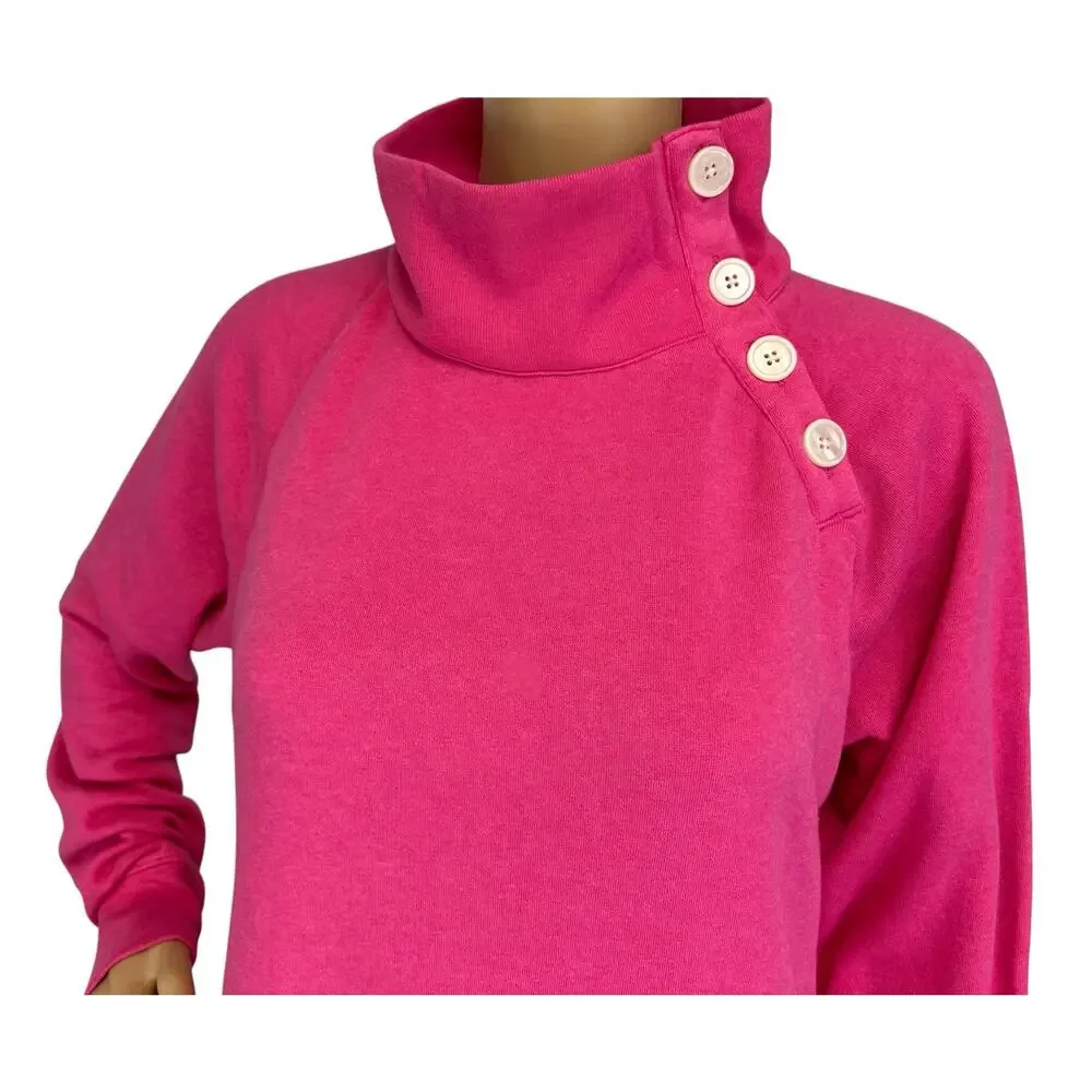 J. Crew Wide Button Collar Pullover Sweater Cloudspun Fleece Pink AC689 Size M